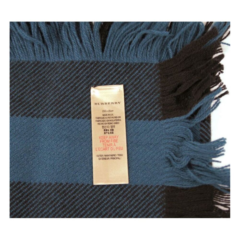 Burberry Women's Blue / Black Wool Fashion Scarf With Fringe And Pink Stripe - Picture 6 of 7